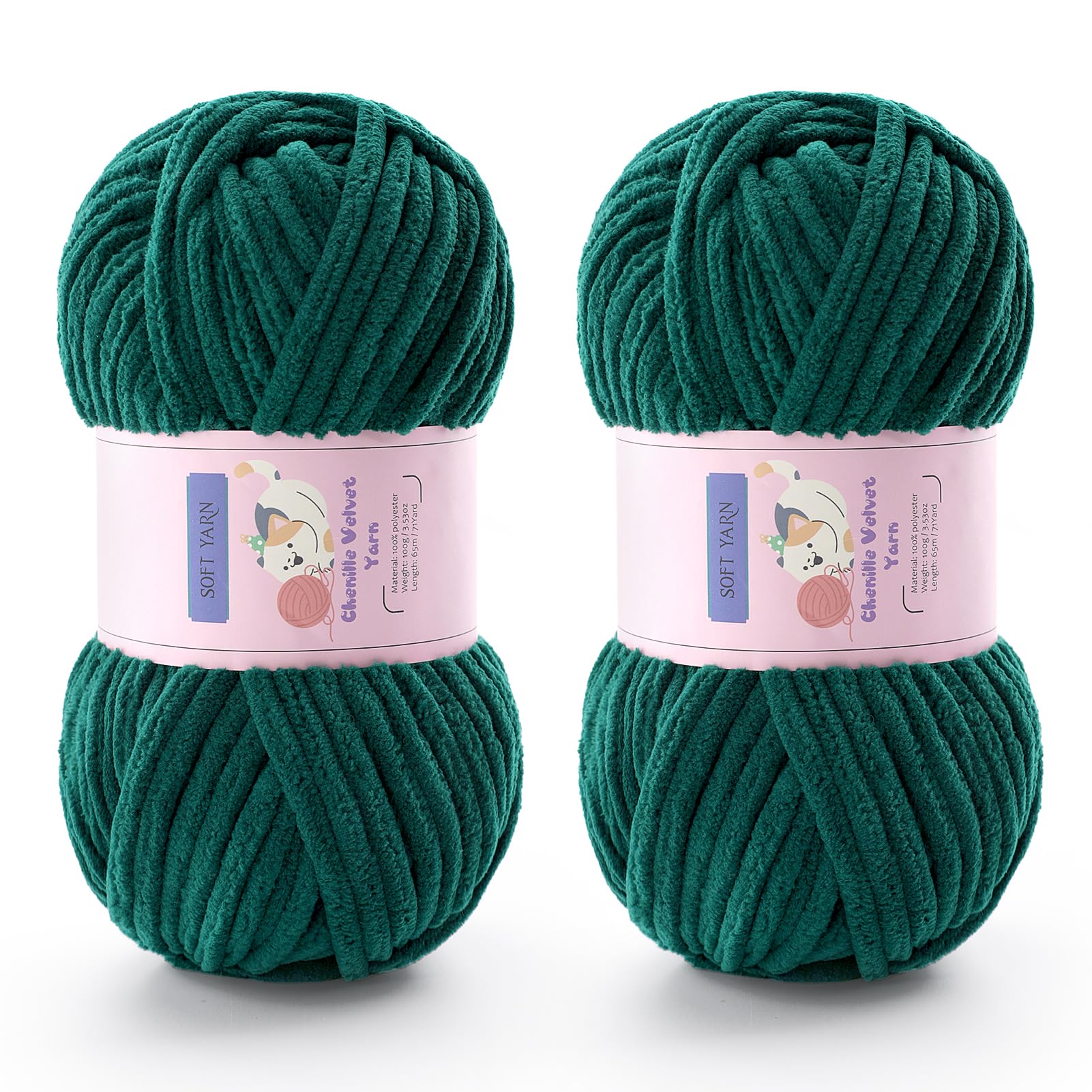 Chunky Chenille Yarn for Crocheting, #6 Green Baby Blanket Yarn for Crochet