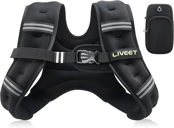 Liveet Weighted Vest, 5 10 15 20 25 30 lbs Weighted Vest for Women Men, Weight Vest with Reflective Strips Adjustable Buckle Straps for Walking Running Strength Training Cardio Workout