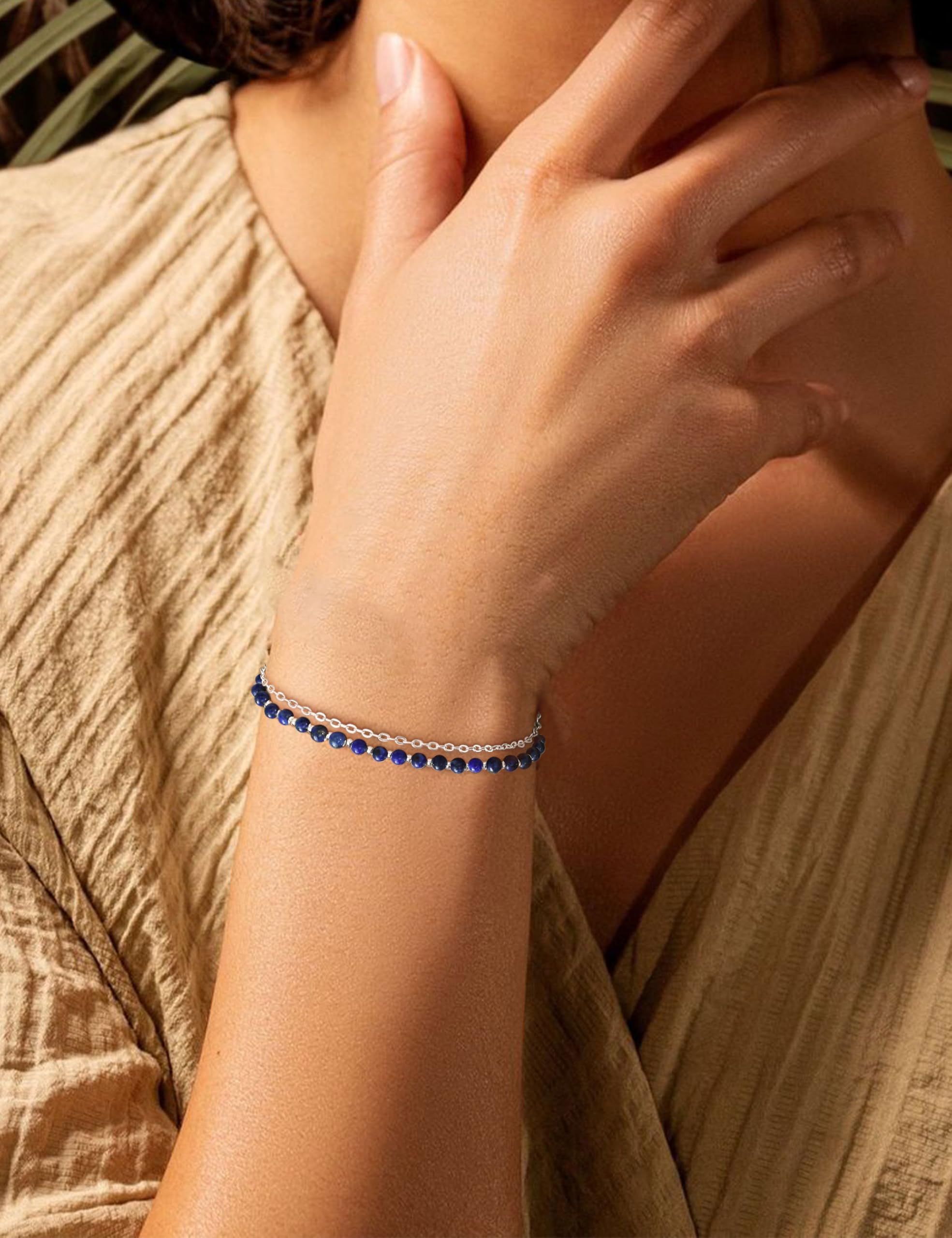 YCTTKDD Pulseras de cuentas para mujeres y niñas, pulsera con cierre de plata de ley 925, cuentas de piedra natural, pulsera de cristal, pulseras bohemias chapadas en oro ajustables, regalo de joyería