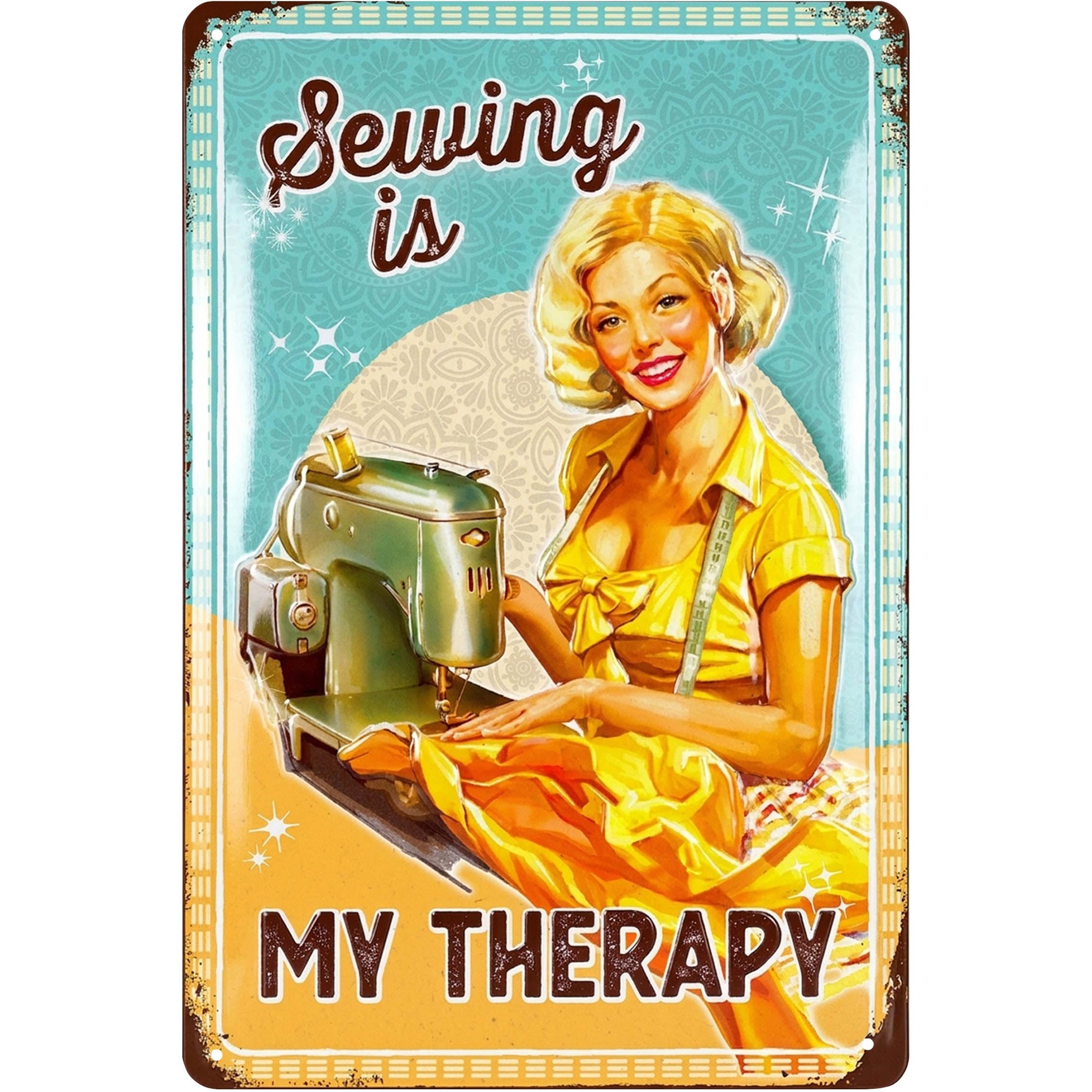 LANOLU Sewing Room Decor Vintage Tin Sign - SEWING IS MY THERAPY - Gift For Sewing Enthusiast, Sewing Signs for Home, Sewing Decor, Funny Sewing Gifts 12x8"