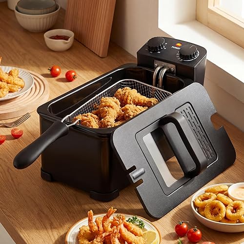 Miniatura 9 de ARLIME Freidora profunda de 1700 W con canasta, olla de encimera de 3 litros con canasta, temperatura ajustable y temporizador de 60 minutos,