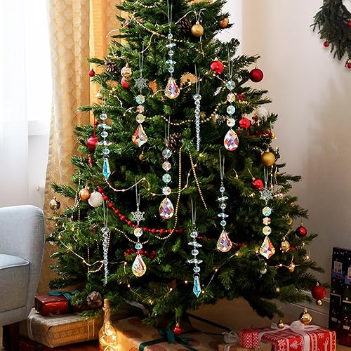 Miniatura 2 de GuassLee Adornos de cristal de Navidad para árbol de Navidad, 6 piezas de cristales colgantes de lágrima iridiscentes para decoración de Navidad,