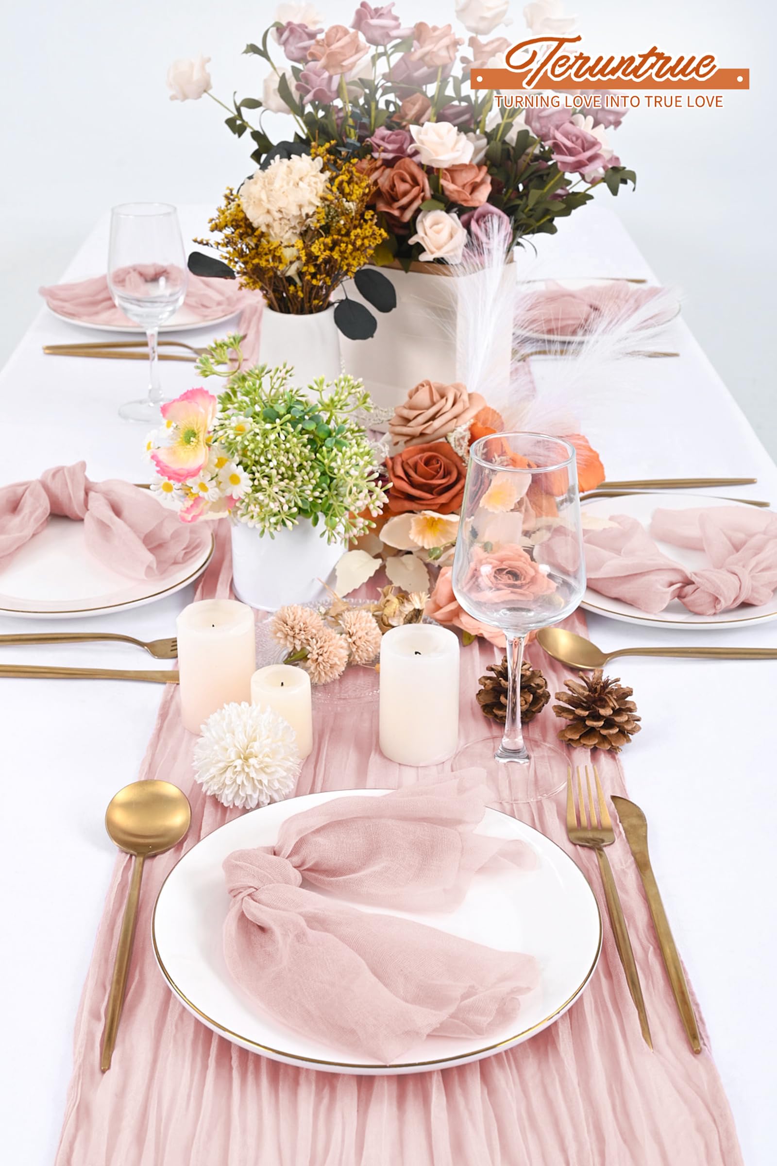 100 tovaglioli di stoffa rosa da cena in garza per matrimoni, tovaglioli di stoffa stropicciati, per casa, feste, decorazione rustica, 43 x 43 cm