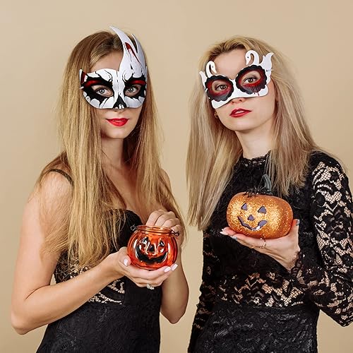 Miniatura 5 de Elcoho 24 máscaras de papel blanco, máscaras de media cara, máscaras pintadas a mano con pinturas de correa, pinceles, máscara de Mardi Gras para