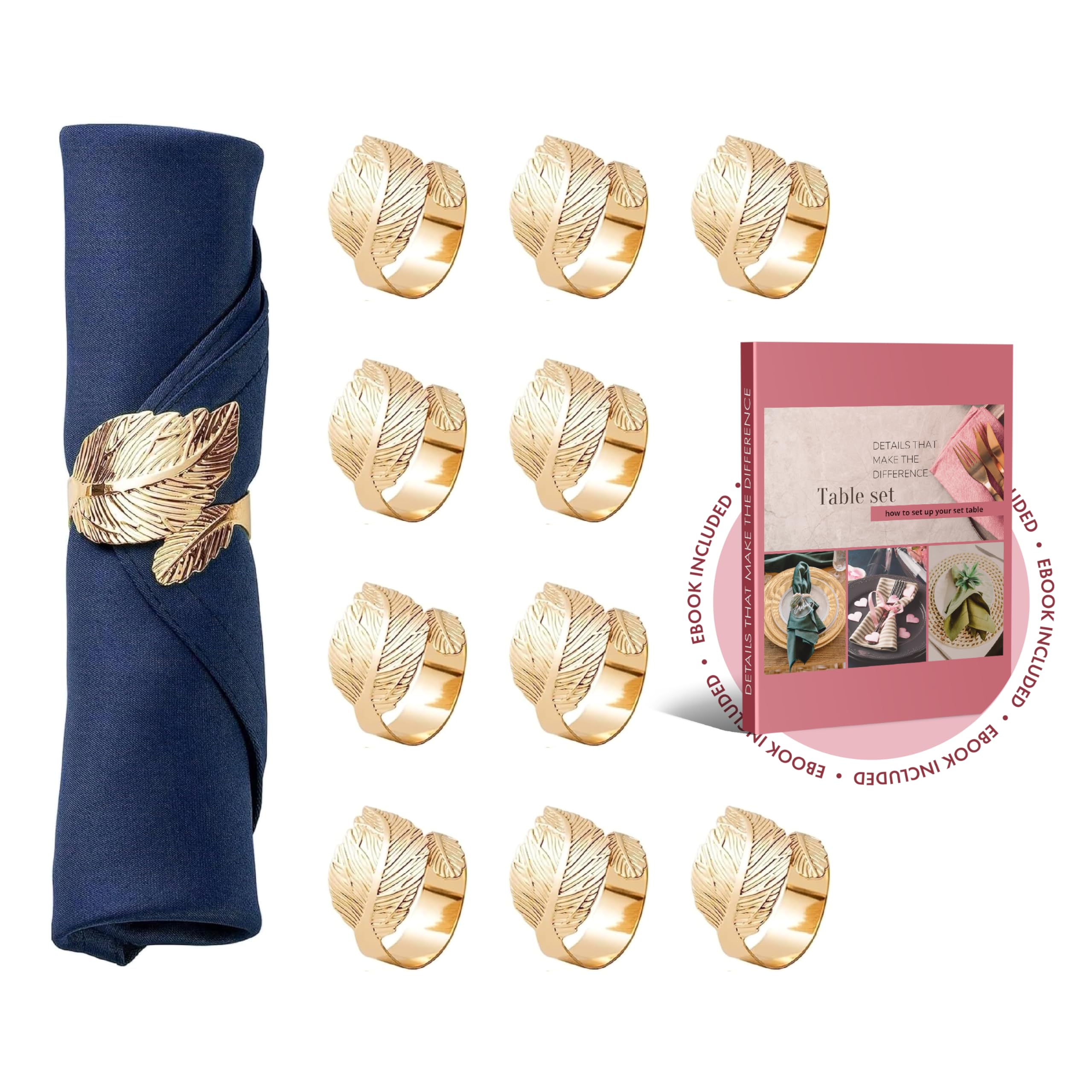 Elegant Leaf Napkin Rings Set of 10, Gold Napkin Rings for Special Occasions and Weddings, Enhance Your Table Setting with Style