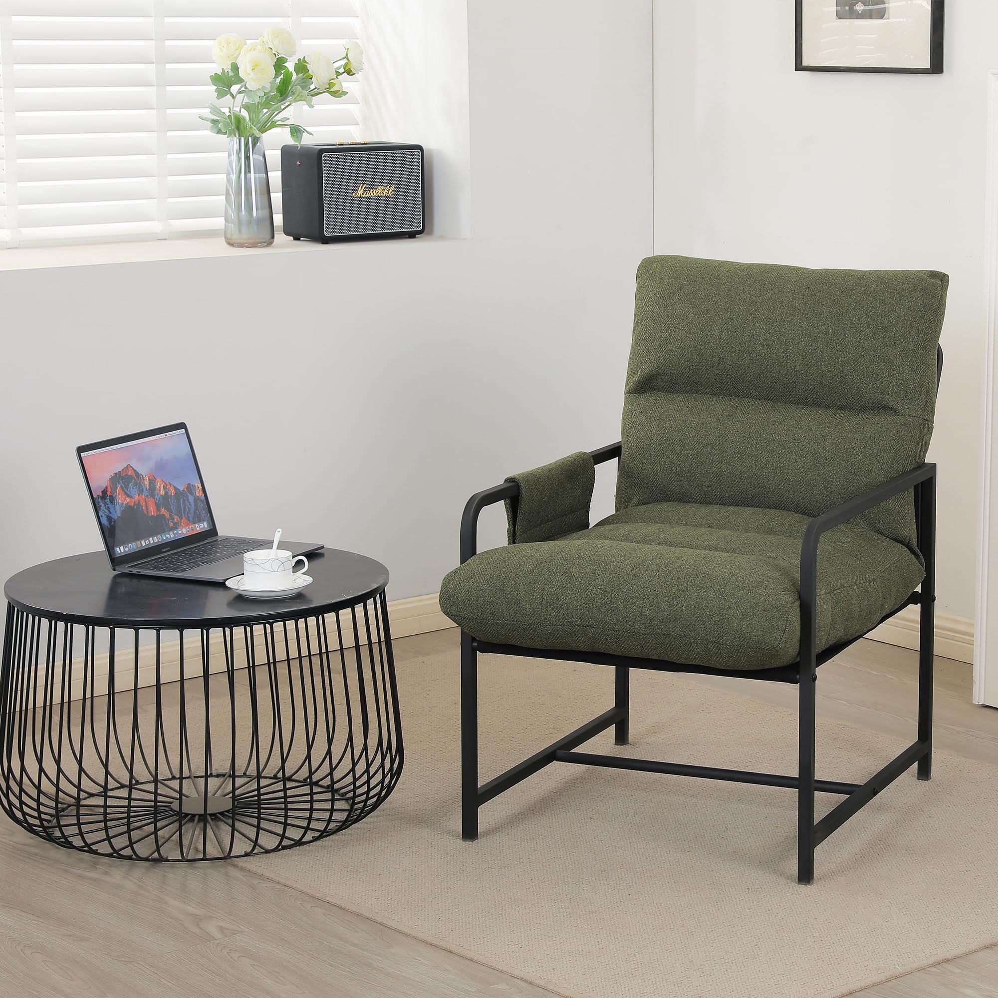 Mingone Sessel Loungesessel Stuhl mit Armlehnen Polstersessel mit Metallrahmen Moderner Loungesessel für Schlafzimmer, 136 kg belastbar. (Grün)