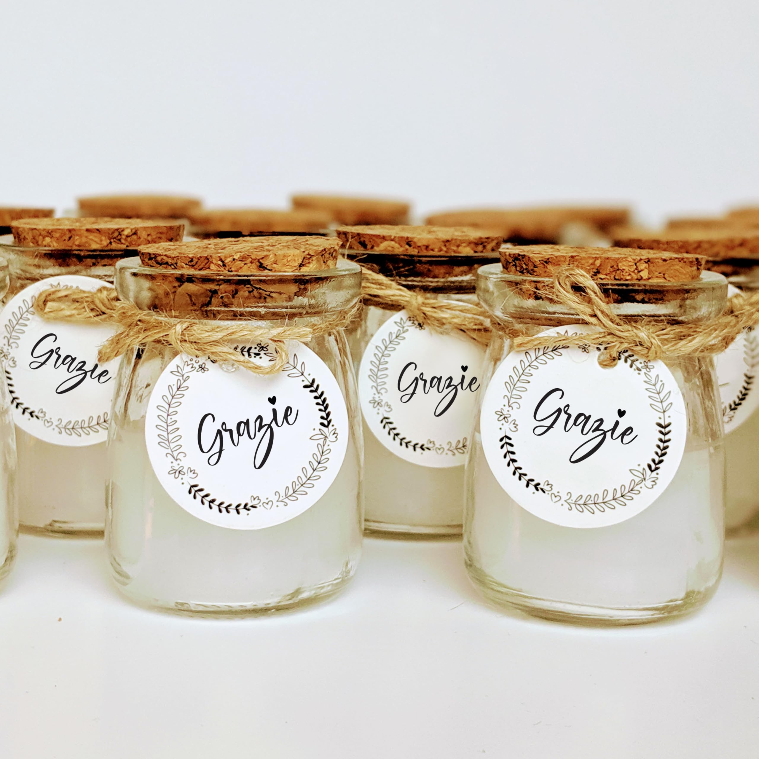 24 Candele profumate con etichetta Grazie | Regalo per gli ospiti matrimonio, Battema, Comunione, Compleanno - Accessorio per matrimonio - Ringraziamenti