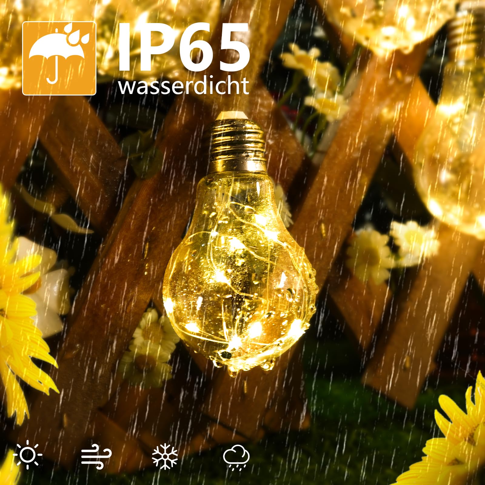 Goffii Solar Lichterkette Aussen Mit 20 Glühbirnen 12.5M Lichterkette Außen Wetterfest Warmweiß mit 8 Modi Memory-Funktion Timer für Vintage Deko Gärten Terassen Hochzeiten Balkon Party Hochzeit