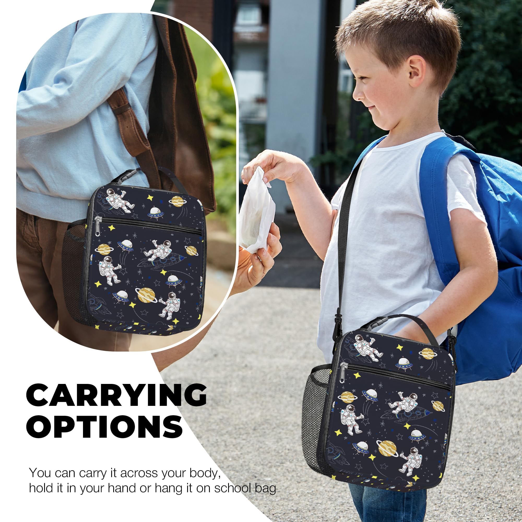 Clastyle Space Insulated Lunch Bag Star Large Thermal Cooler Bag for Kids Picnic Lunch Box Tote Astronaut Planet - Image 2