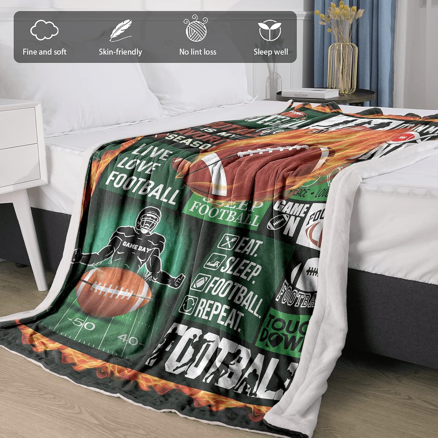 Football Gifts Blanket for Boys, Soft Cozy Warm Flannel Kids Throw Blanket for Girls Teens, Toddler Baby Blankets and Throws for Couch Bed Daycare Preschool Naptime, 50" x 60"