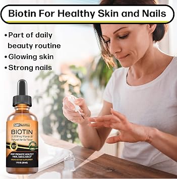 MAX Absorption Biotin Liquid Drops, 10000mcg of Biotin Per Serving, 60 Serving, No Artificial Preservatives, Vegan Friendly, Supports Hair Growth, Strong Nails and Glowing Skin, Made in USA