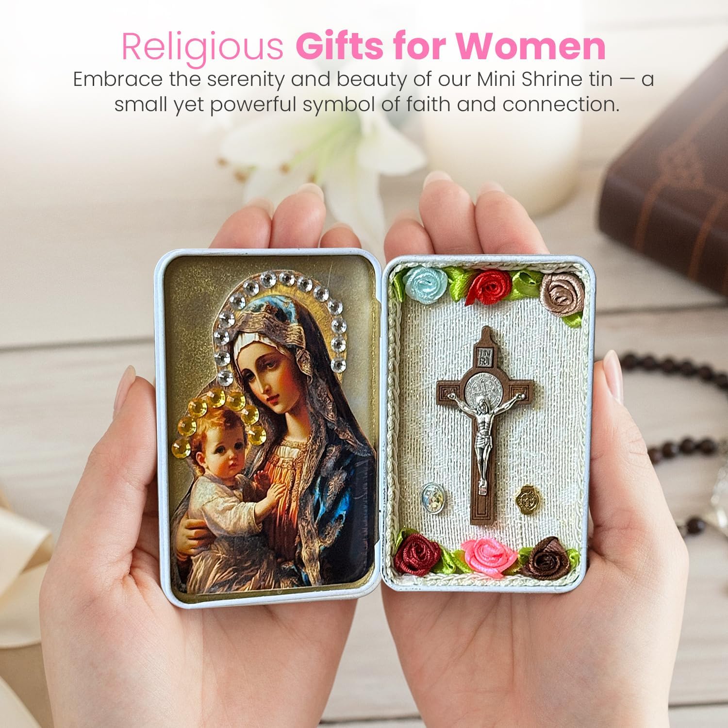 Handmade Christian Religious Gifts for Women, Best Friend Sister Mom Christmas Birthday Gifts for Women Friendship Faith, Valentines Mothers Day Ideas Present for Her Friends Bible (Holly Jesus)