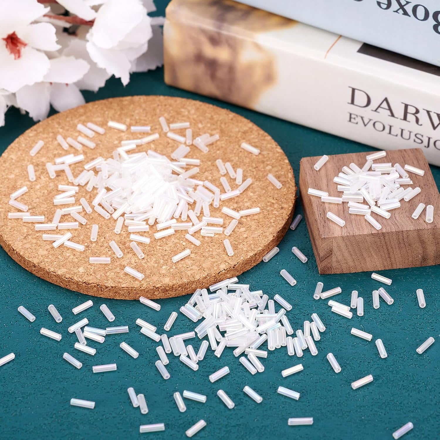 Pandahall 1250pcs/50g Glass Twist Bugles Seed Beads 6x1.8mm Tube Loose Glass Seed Spacer Bead for Jewelry Making (AB Color, White) - Image 2