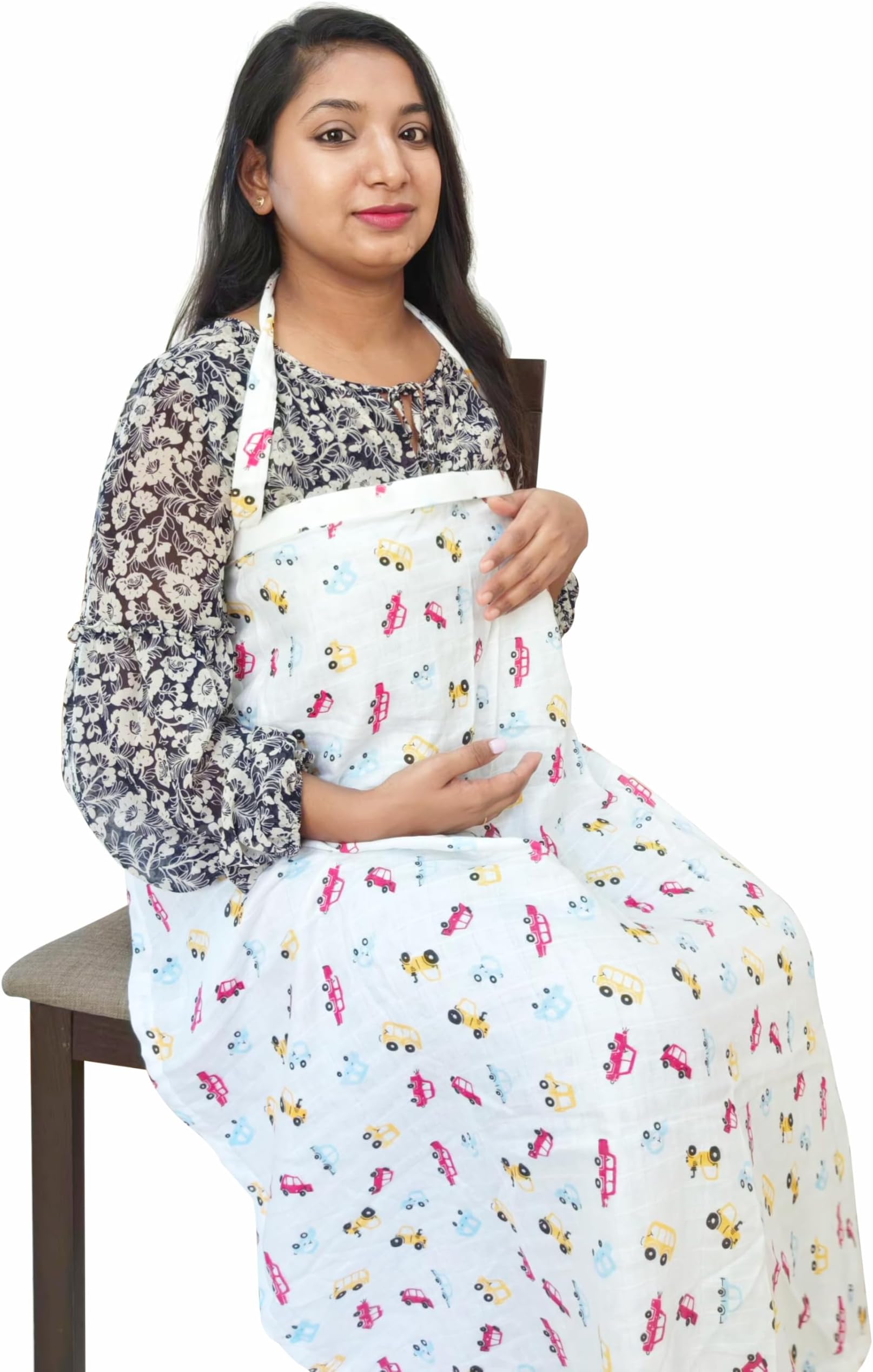 Motherly Nursing Cover for Breastfeeding – Soft, Breathable Feeding Apron for Mom, Multi-Use Feeding Cover & Scarf-Car Print