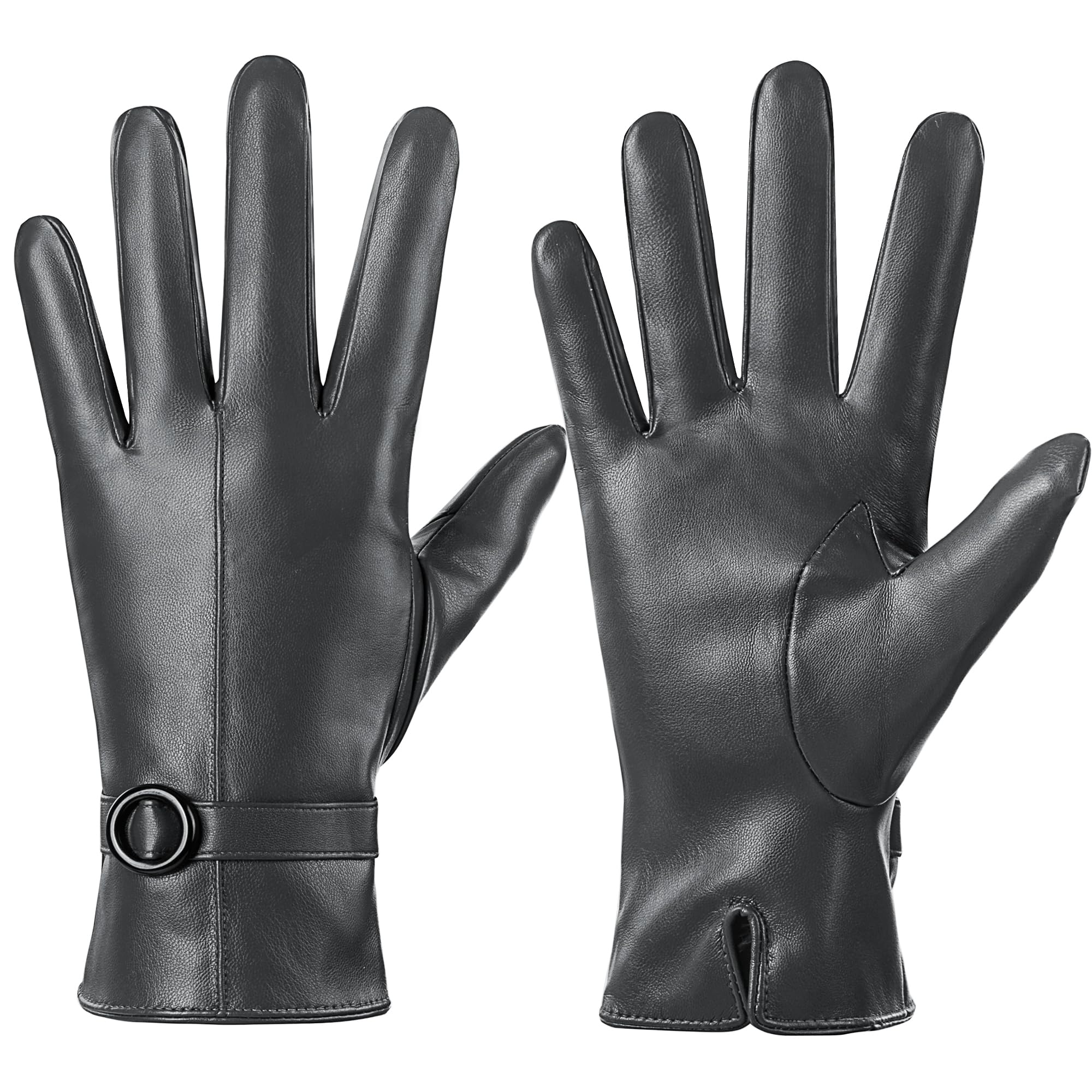 Dsane Women's Grey Winter Leather Gloves Touchscreen Texting Warm Driving Lambskin Gloves (, M)