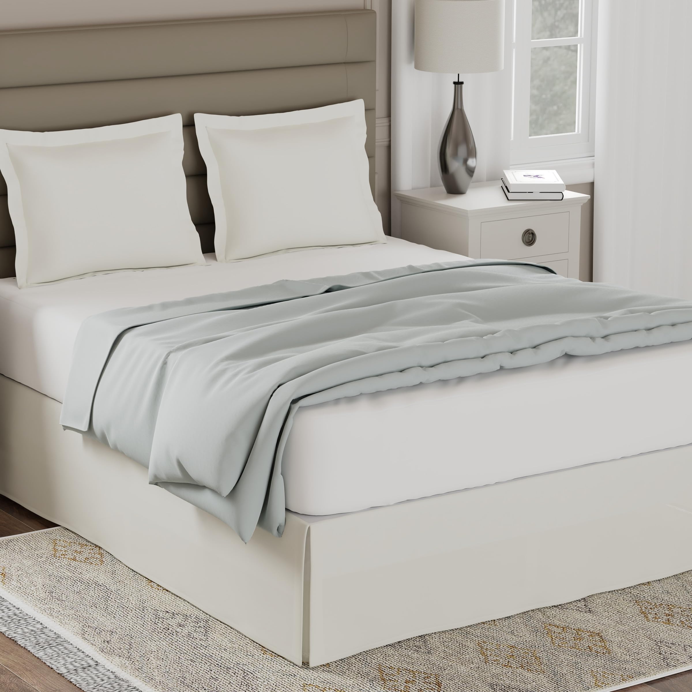 Lux Hotel Tailored Bed Skirt Classic 14" Drop Length Pleated Styling, Twin, Ivory