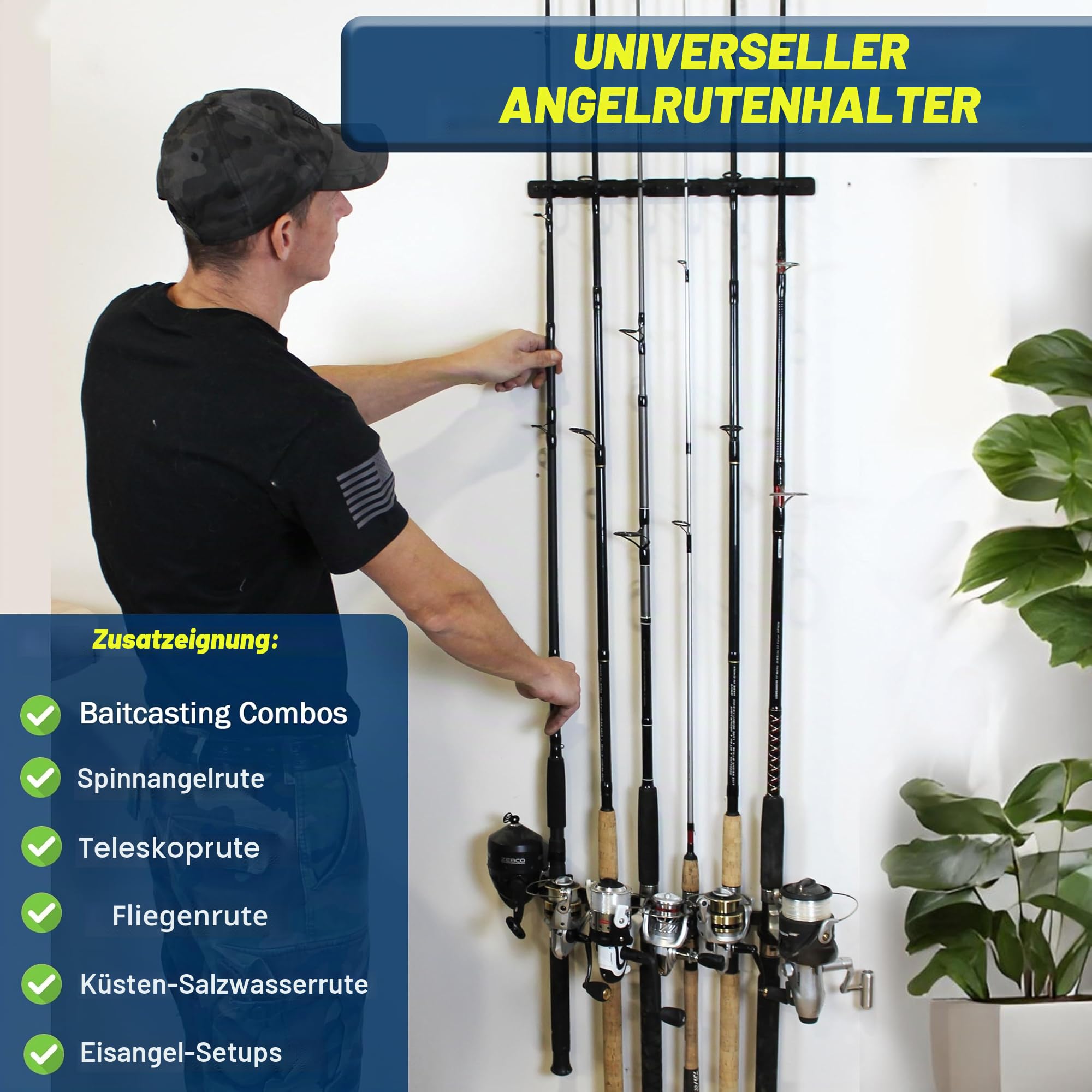 Rush Creek Creations, Decken-Angelrutenhalter für 6 Ruten, Angelrutenhalter zur Garagenorganisation und Wandaufbewahrung, für Angelrollen, Angelausrüstung und Angelzubehör (2 horizontale Halterungen)