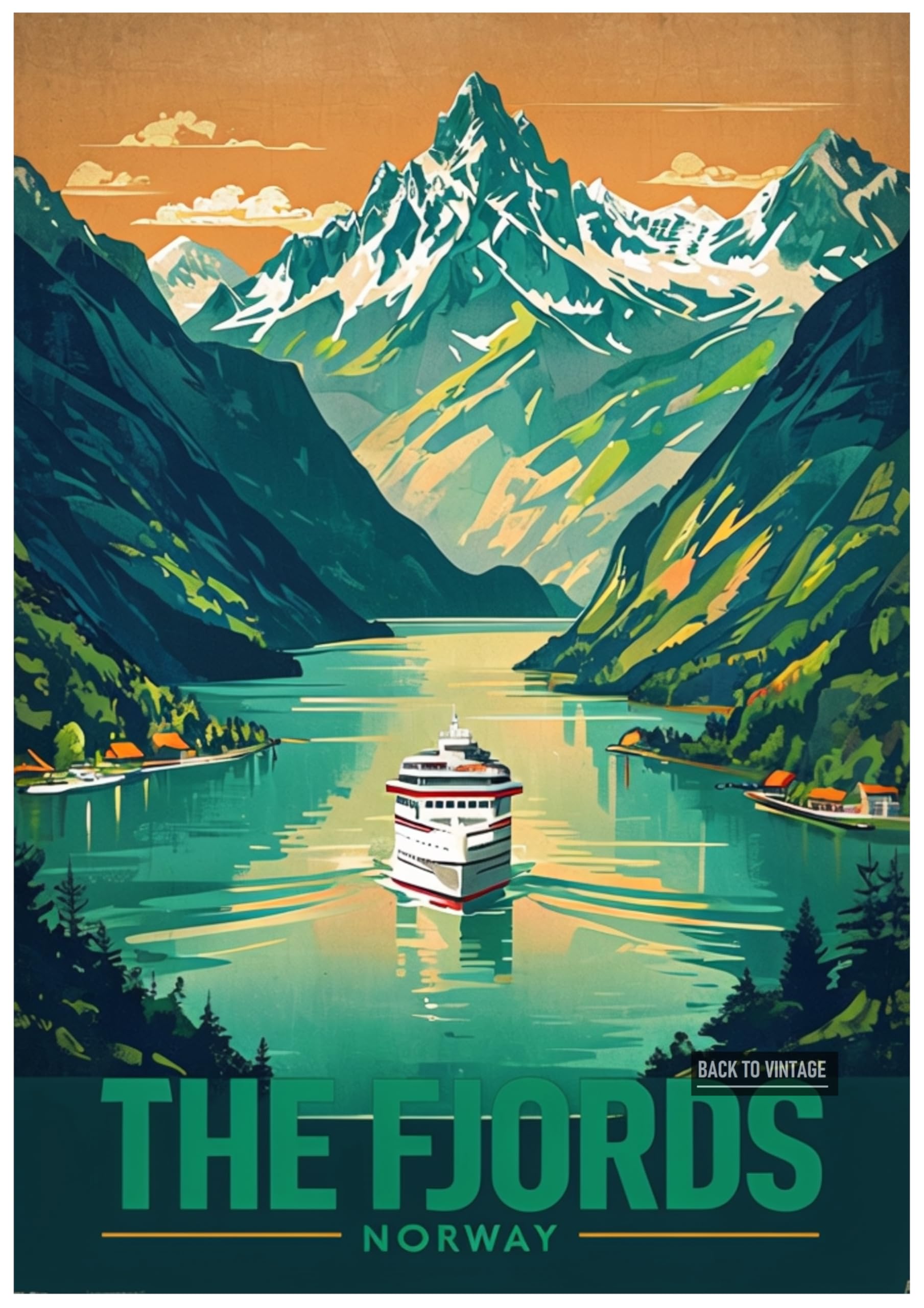 Vibrant Poster Illustration Highlighting The Beauty Of Norway's Fjords - Retro Europe Travel Poster A4 Size Vintage Wall Art Print of Famous European Destinations Ideal for Home or Office Decor