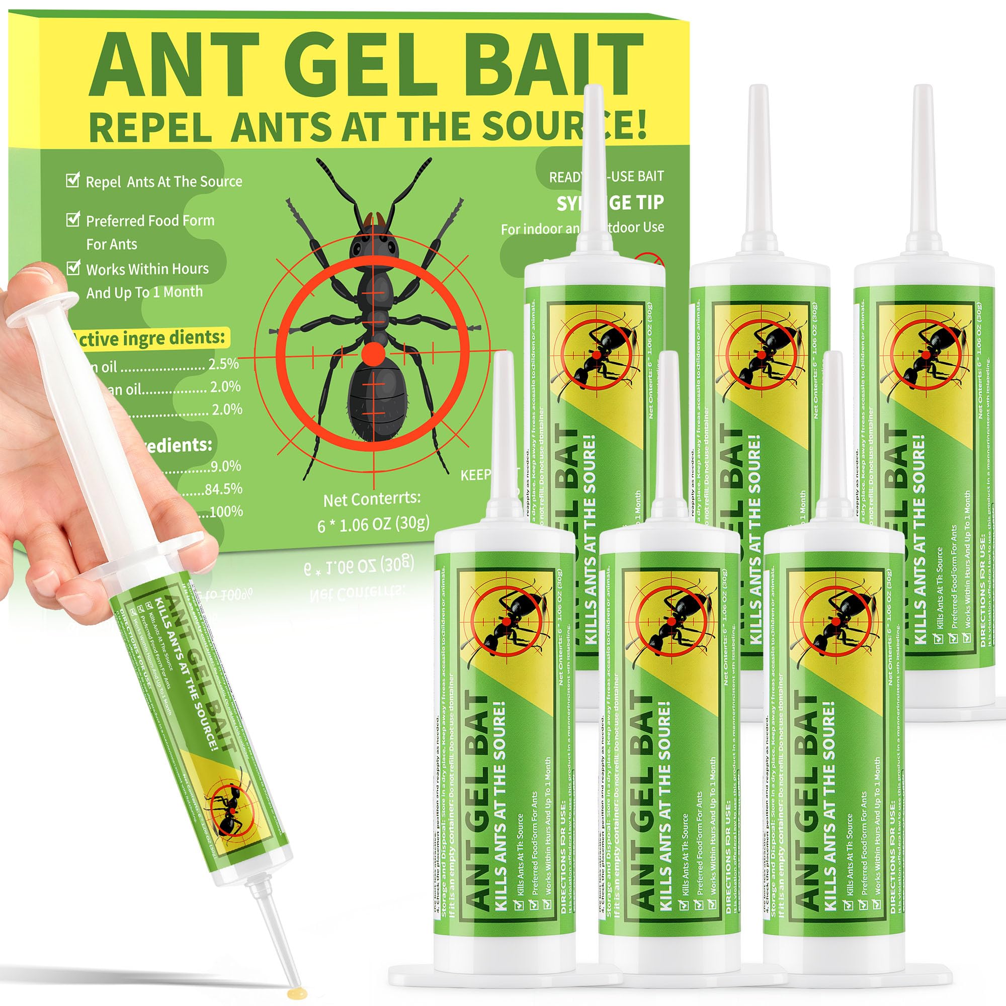 6 Tuben Ameisen Repellent Gel (30g), Gebrauchsfertige Ameisengelköder | Geeignet für Haus und Garten und Sicher, Geruchlos