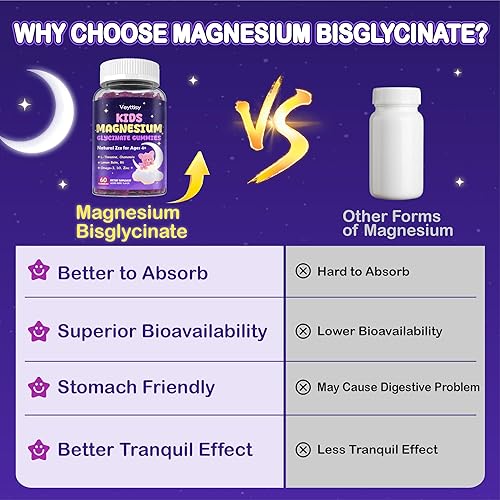 Miniatura 5 de Gomitas de glicinato de magnesio para niños mayores de 4 años gomitas de bisglicinato de magnesio sin azúcar con manzanilla, L-teanina, bálsamo de