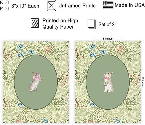 Miniatura 2 de Poster Master Póster vintage de conejo de 2 piezas, estampado retro de conejo, arte floral, arte floral, arte para amantes de los animales, arte