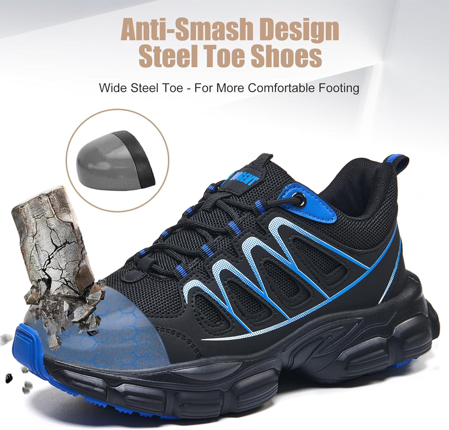 Steel Toe Shoes for Women Men Wide Non Slip Composite Work Sneakers Indestructible Comfortable Safety Tennis Shoes Lightweight Breathable Construction Sneakers Puncture Proof Ergonomic Design - Image 4