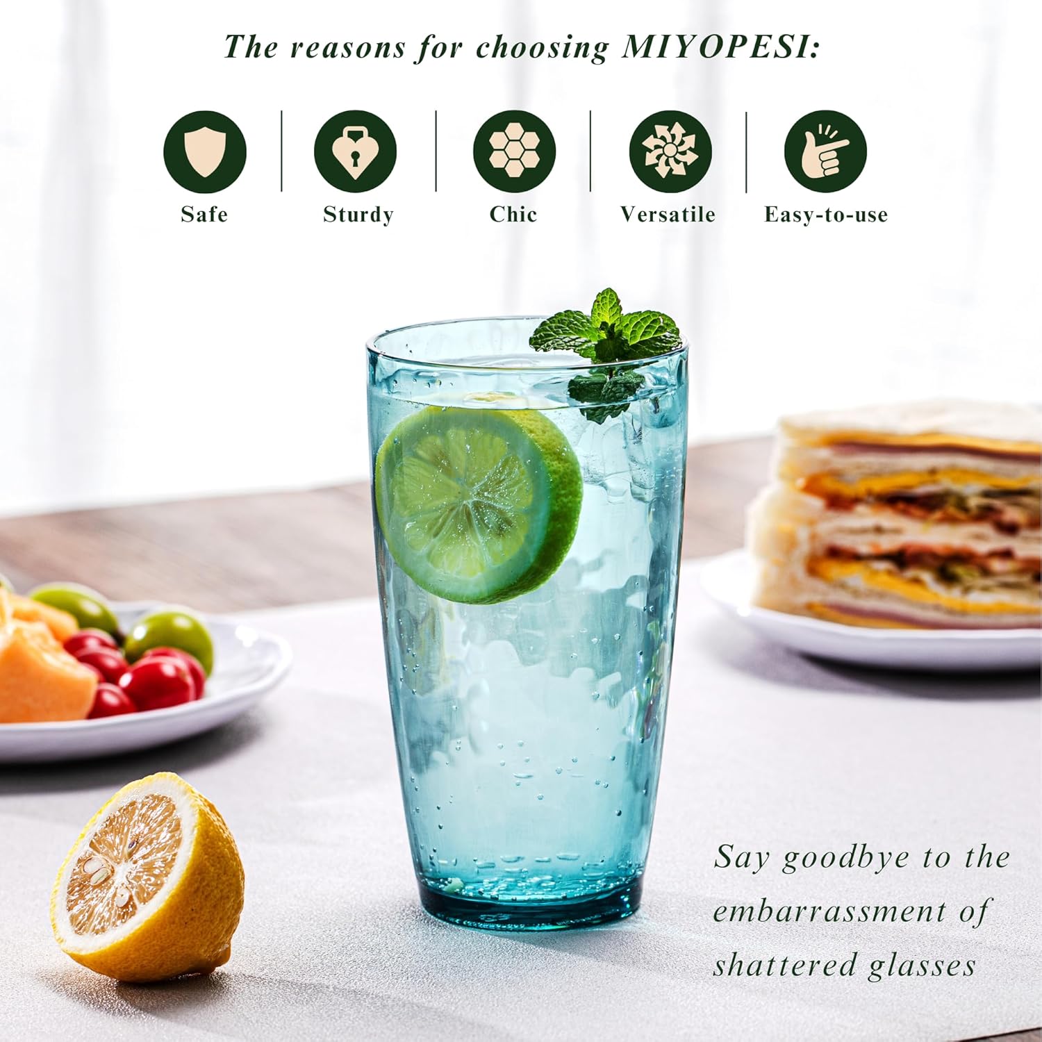 20oz Coloful Acrylic Glasses Drinkware (Set of 6), Hammered Design Shatter-Proof Plastic Cups, Reusable Plastic Large Drinking Tumblers, Stackable, BPA-Free, Dishwasher-Safe