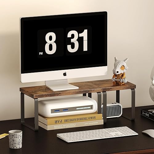 Miniatura 2 de Homeiju Estante organizador de escritorio de madera, estante de escritorio independiente ajustable de 2 niveles, organizador de escritorio apilable