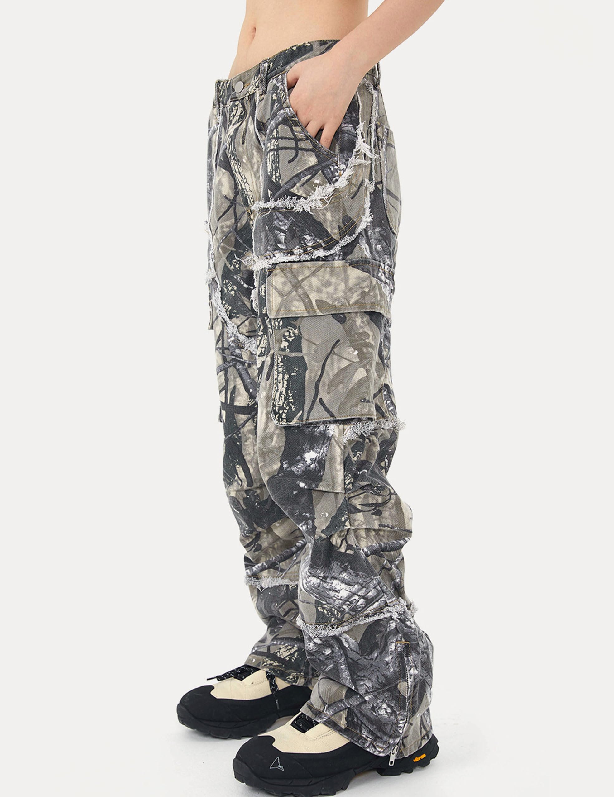 Mens Camo Cargo Pants Y2k Hip Hop Jeans Baggy Joggers Streetwear Oversized Track Pants Women