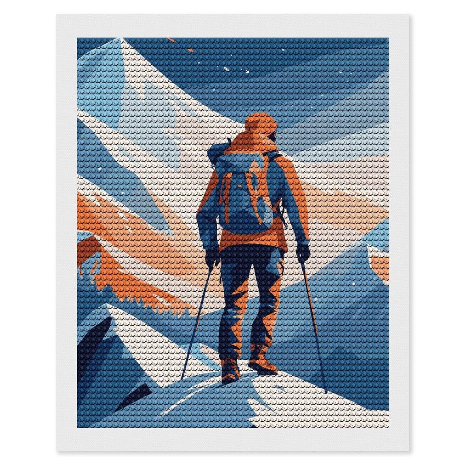 Junmoney Mountain Climber Vector Illustration DIY Diamond Art Canvas Kit 16"x20", Winter Craft, Mindful Craft Project, Aesthetic Room Decor, Decor Project