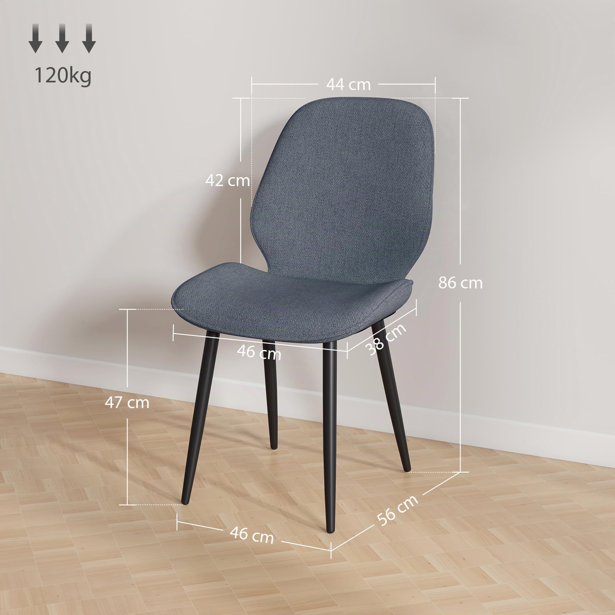 HOMCOM Set 2 Sedie da Pranzo Moderne, 46x56x86 cm, Nero e Grigio