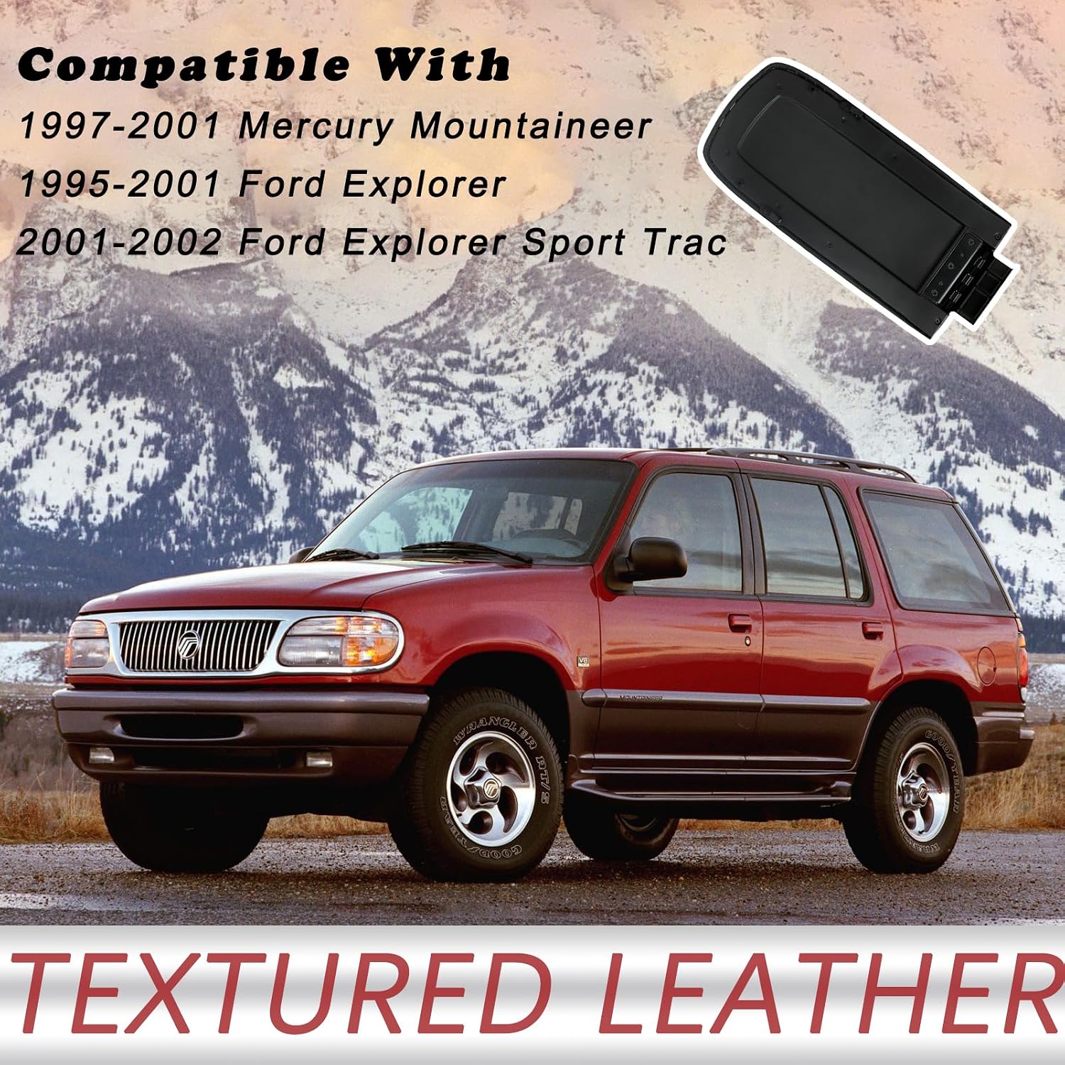 Upgrade Black Center Console Lid with Hinge,Compatible with Ford Explorer 1995-2001,Explorer Sport Trac 2001-2002 & Mercury Mountaineer 1997-2001 Leather Armrest Cover