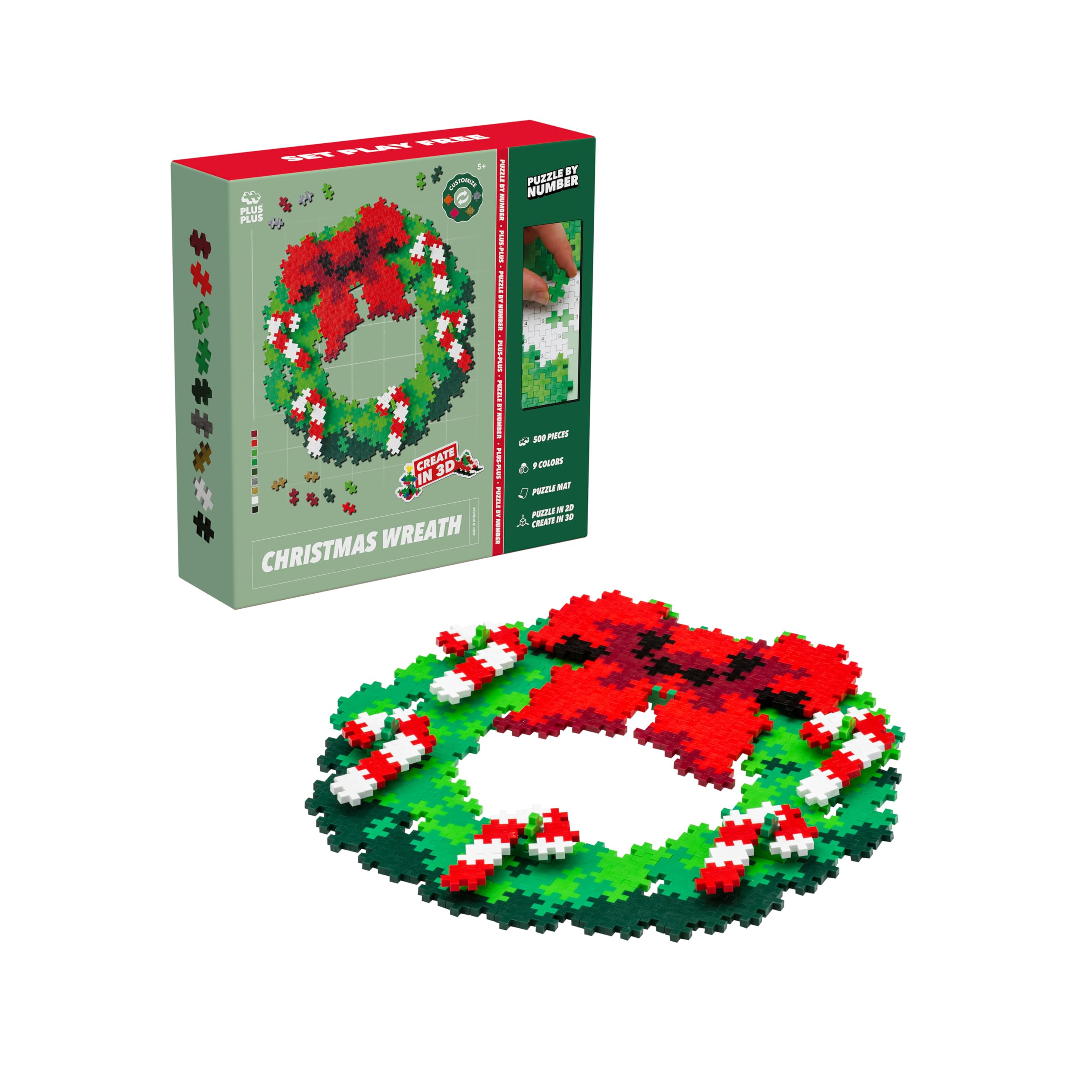 Plus Plus Christmas Wreath Puzzle by Number - Kids Christmas Crafts Building Blocks Toy, Festive Decorations and STEM Learning Resources - Girls and Boys Toys Age 5 Plus