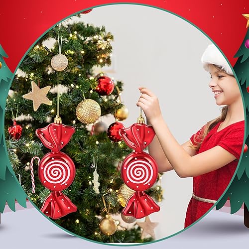 Miniatura 6 de Aoriher 2 adornos grandes de caramelo de Navidad de 7.6 pulgadas para colgar con purpurina, adornos de bastón de caramelo grande para árbol de