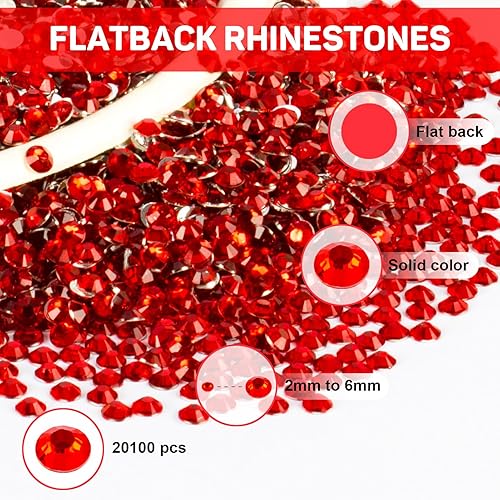 Miniatura 3 de 20100 diamantes de imitación rojos para manualidades con pegamento b7000 para ropa y ropa, piedras preciosas rojas con parte trasera plana,
