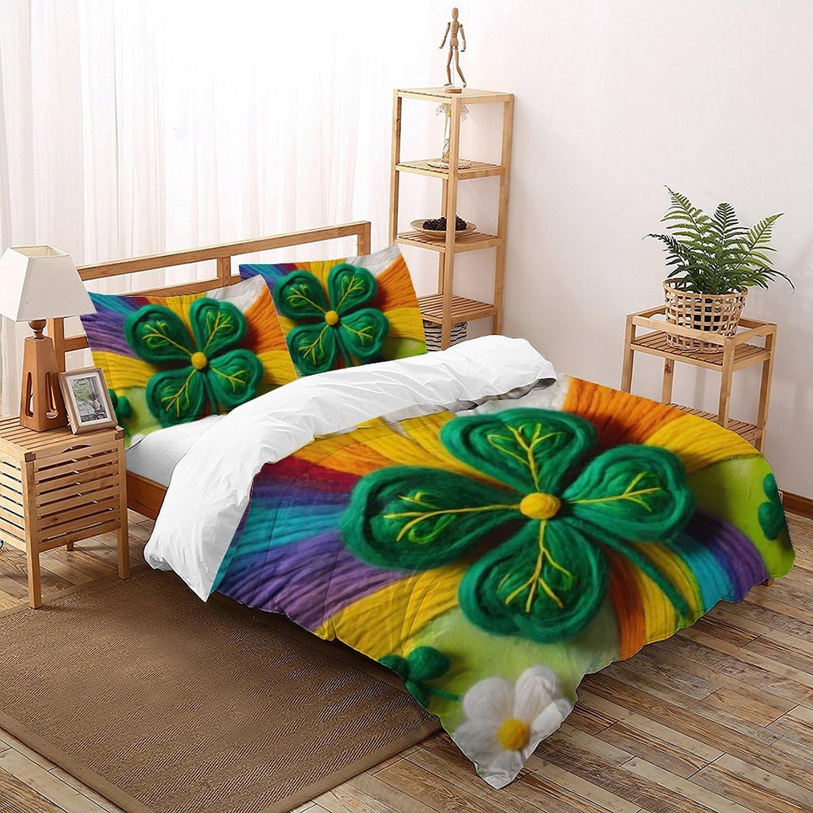 Housse de couette 200x200cm herbe à quatre feuilles imprimé 3D avec taies d'oreiller