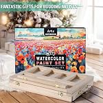 54-Piece Complete Watercolour Paint Set with Portable Wooden Tabletop Easel | Starter Painting Kit with Tubes, Canvas Panels, Sketch Pads, Brushes, Palette for Beginners, Young Artists and Adults