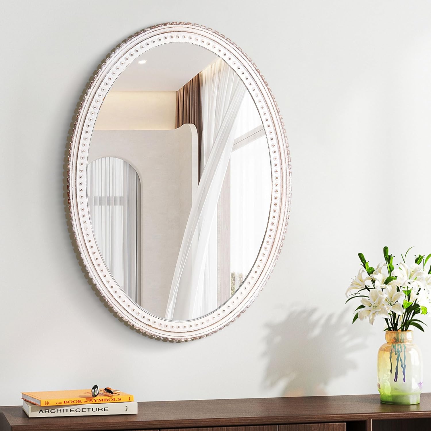 HCODCIBA Wood Oval Mirror 20 x 28 Inch Farmhouse Bedroom Living Room