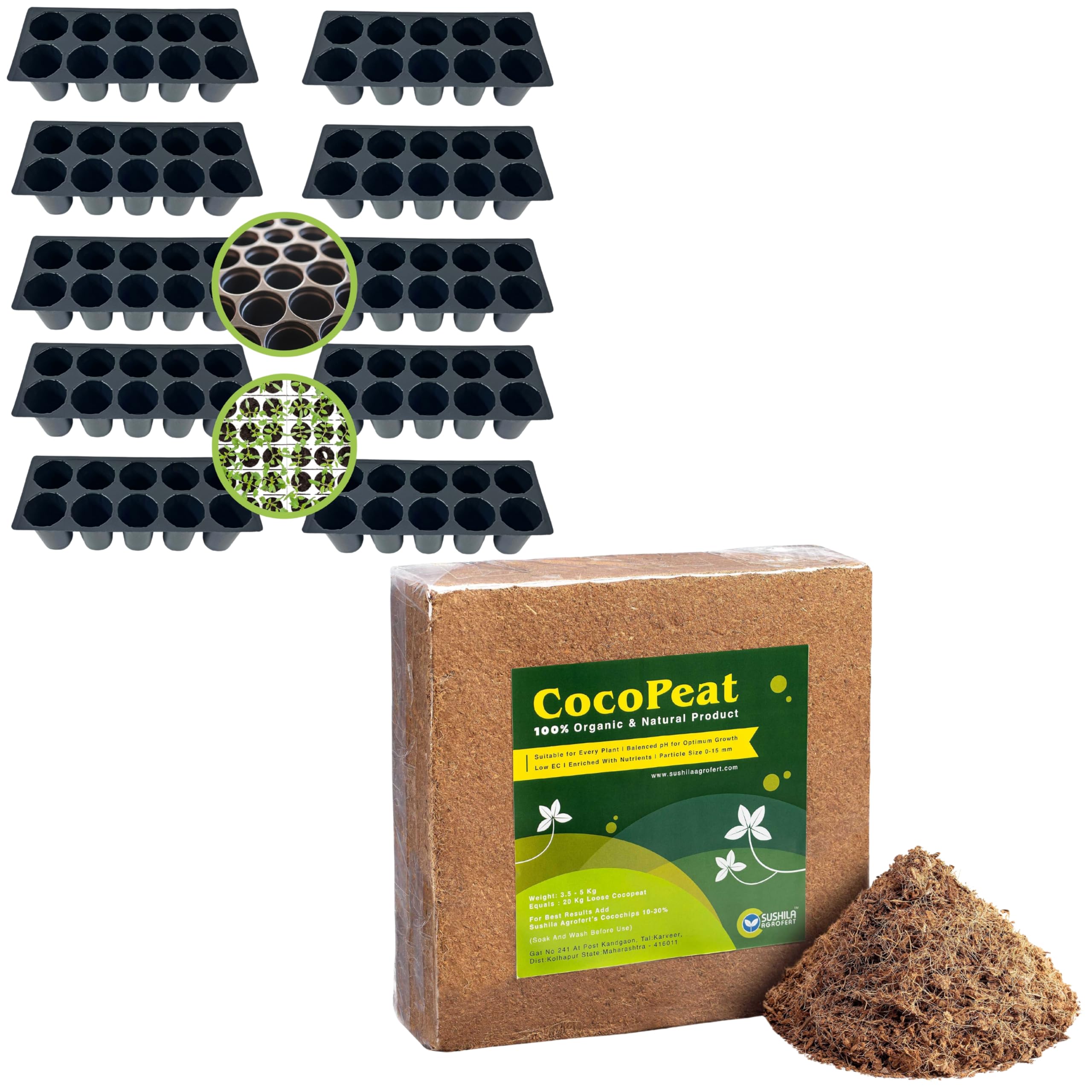SUSHILA AGROFERT Plastic 10 Cavity Big Size Seed Germination Tray... Black cocopeat for Plants 5kg Brick Potting Soil Mix for Plants-picture-26