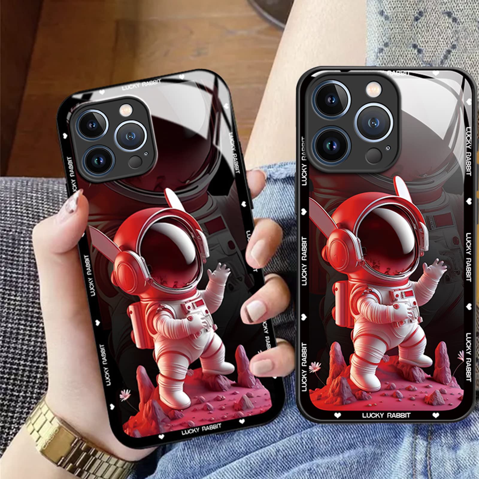 ZATOGOO Case for iPhone 14, Anime Cartoon Astronaut Cute Phone Case for iPhone 14, Anti-Scratch Shockproof Back Sided Tempered Glass Phone Case Cover for iPhone 14 6.1 Inch - Black