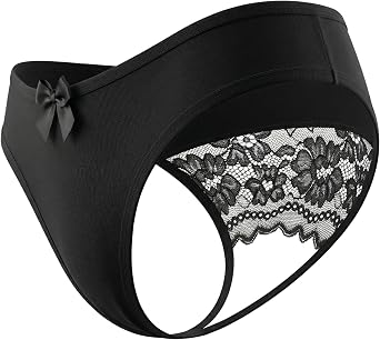 Womens Sexy Lace Thong Plus Size Panties Bow Low Rise G String Cheeky Silky Smooth Underwear