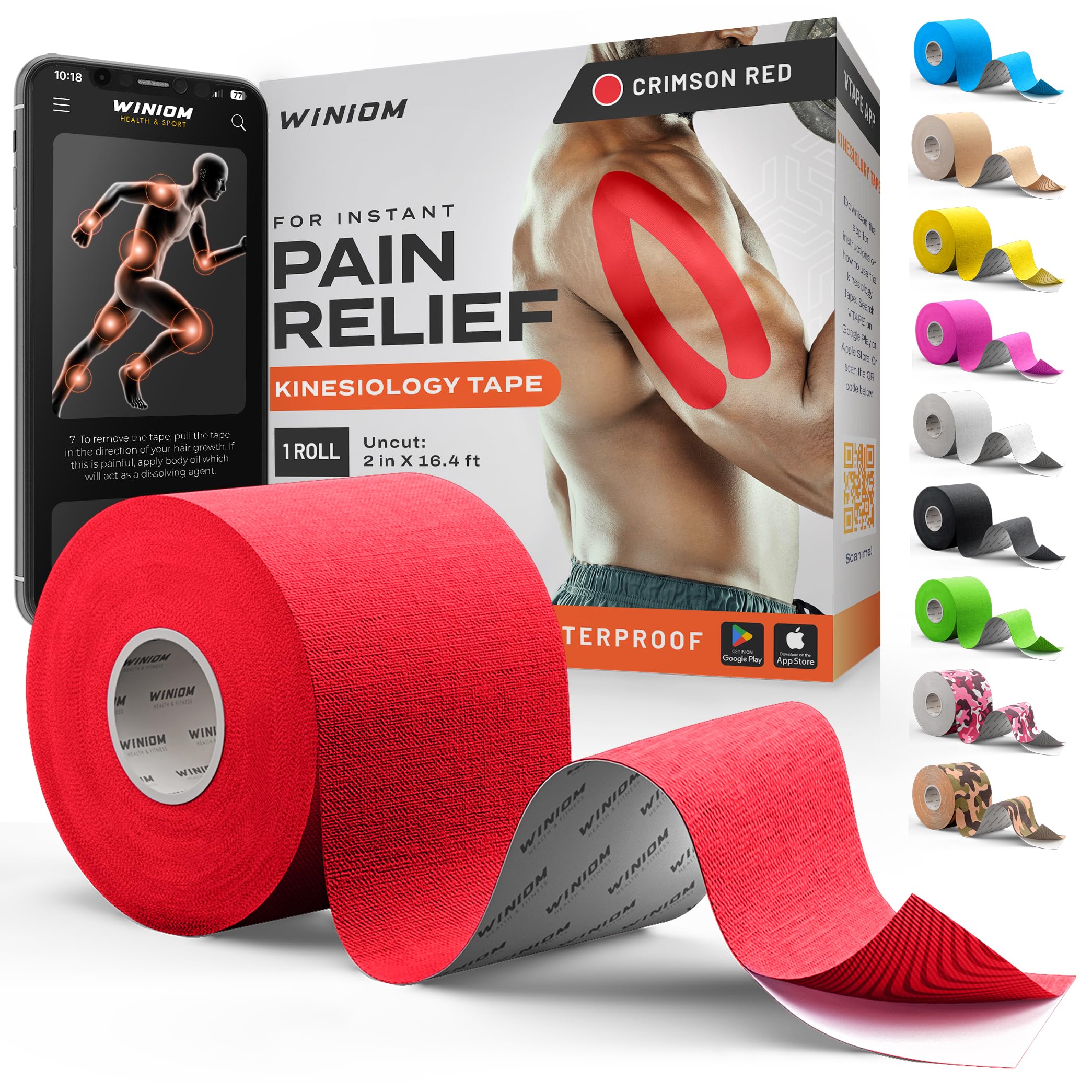Kinesiology Tape - Waterproof Athletic Tape, Uncut Roll 2"x16.4ft