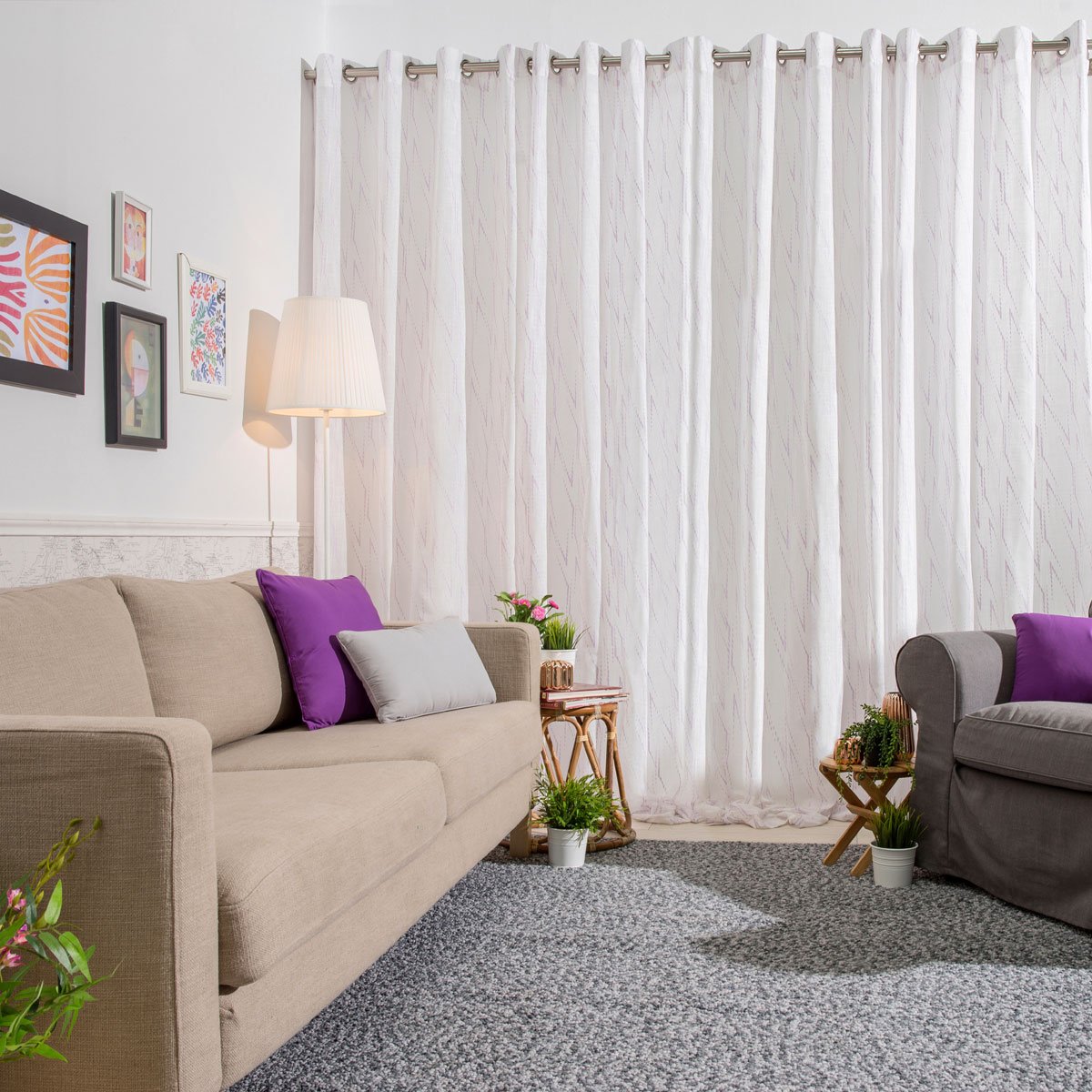 Tenda Sancarlos Calm 140x270 Cm Crema - Tessuto Etamino Con Occhielli Metallici