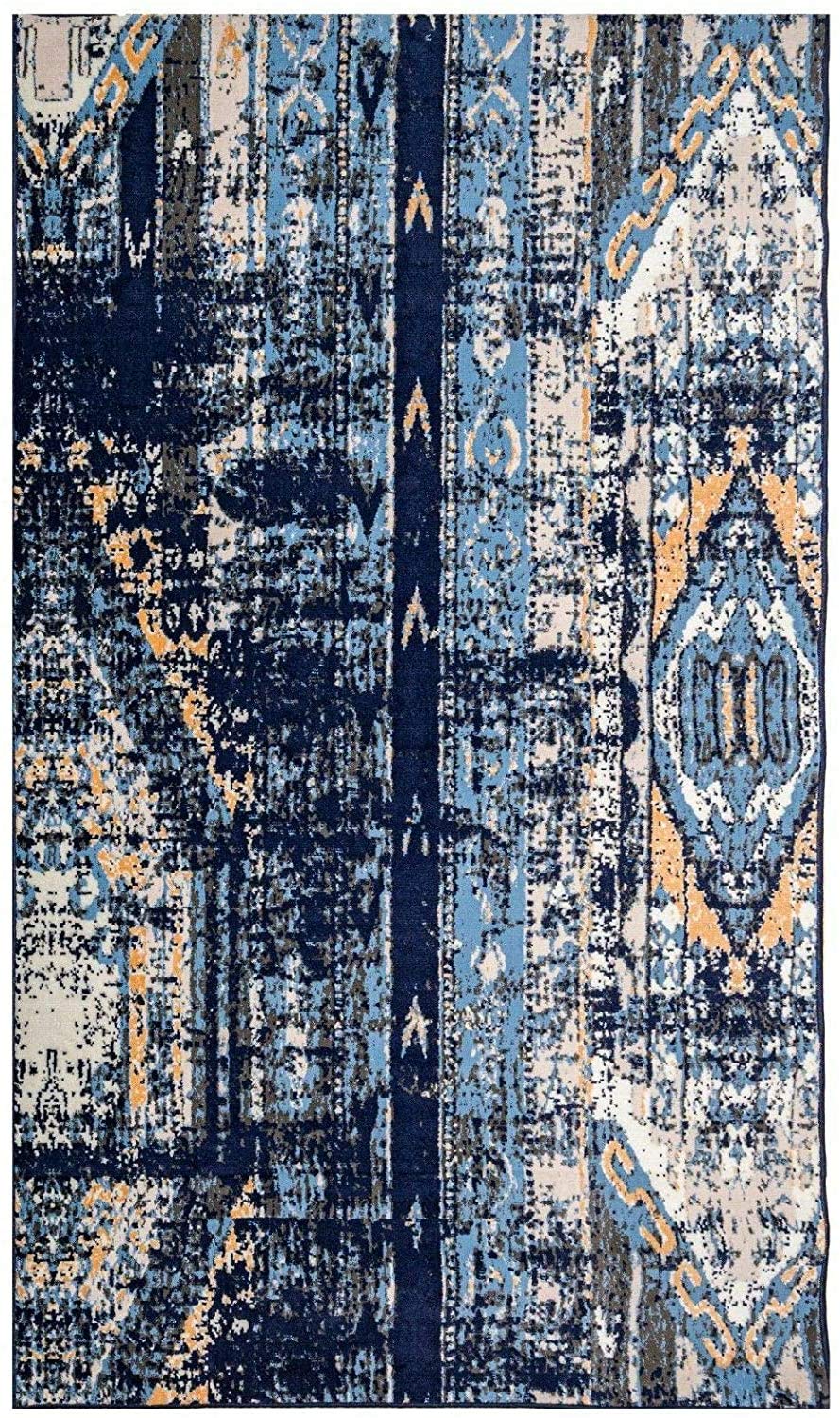 Furnish my Place Abstract Design Area Rug - 2 ft. x 4 ft, Navy, Bohemian, Moroccan Floor Rug with Rustic Print