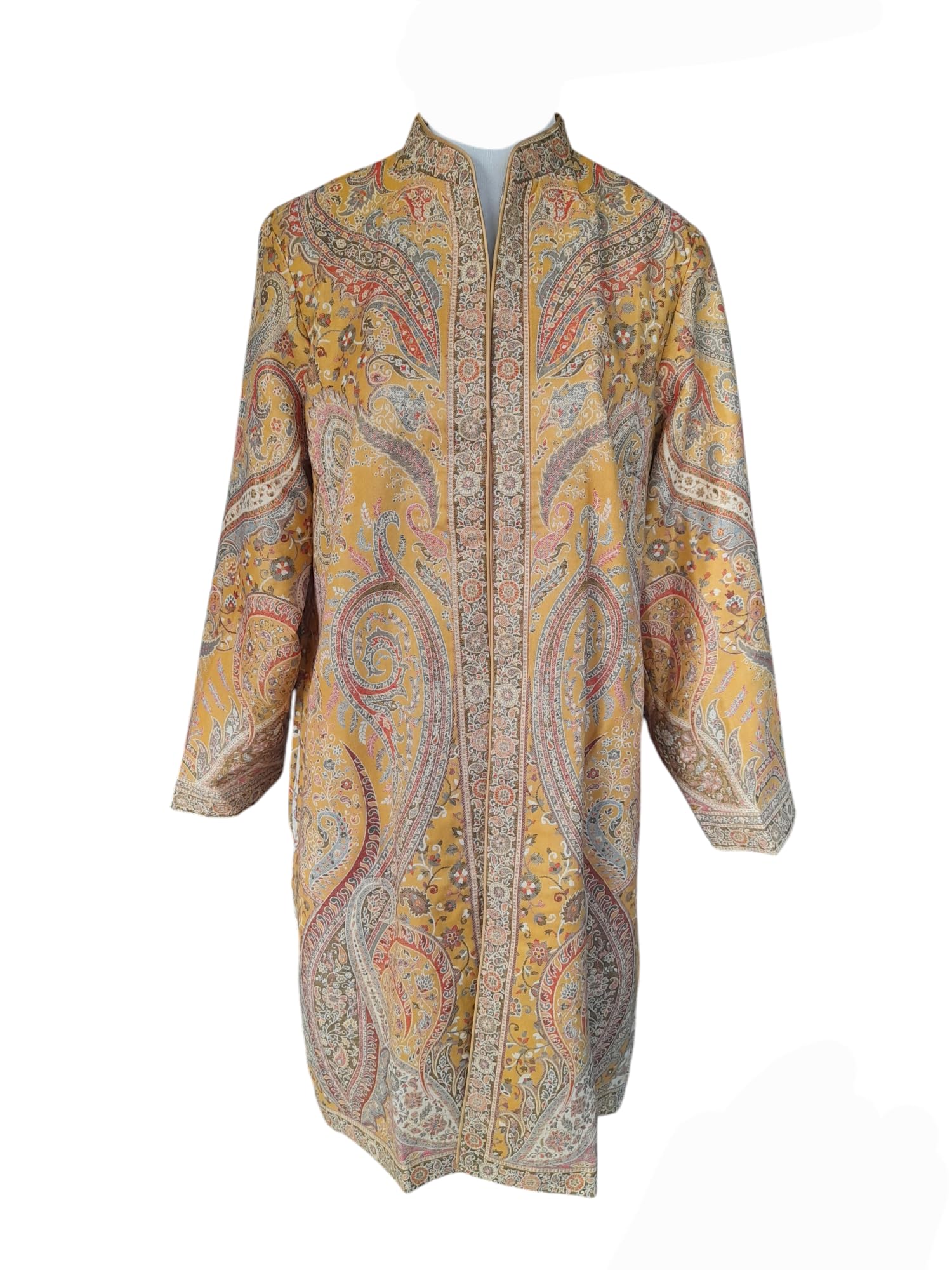 Kashmiri fine kani coat with attach lining for women || Length: 39" Bust: 23" Sleeves: 23" || Mustard color-picture-52