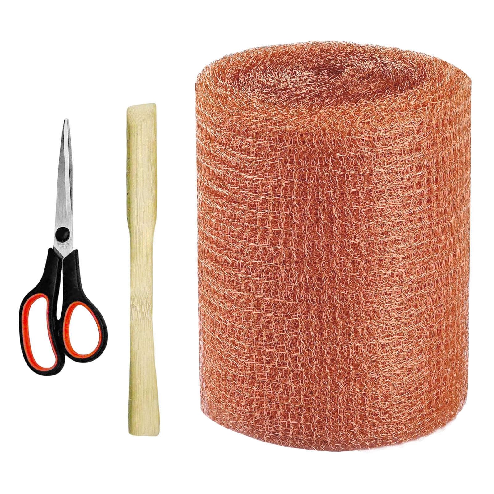TUAKIMCE Pure Copper Mesh - 5" x 40 Feet, Double Layer Pure Copper Roll with Wooden Shovel and Scissors for Distilling, Hole Filler & DIY Projects, Ideal for Decking, Fencing & Pest Control
