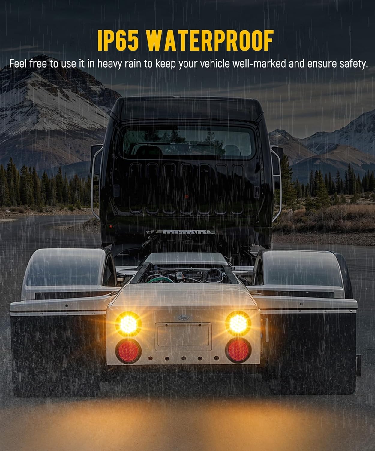 Partsam 4x 4 Inch Round Amber Strobe Lights 24 LED Trailer Truck Stop Turn Tail Light With Strobe and Solid Flash Mode Rubber Grommet 3-Prong Wire Pigtails, Amber Lens