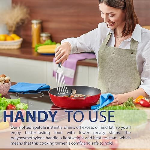 Miniatura 7 de Espátula ranurada de acero inoxidable para pescado, 11 pulgadas, delgada, resistente al calor con mango de acrilonitrilo butadieno estireno,