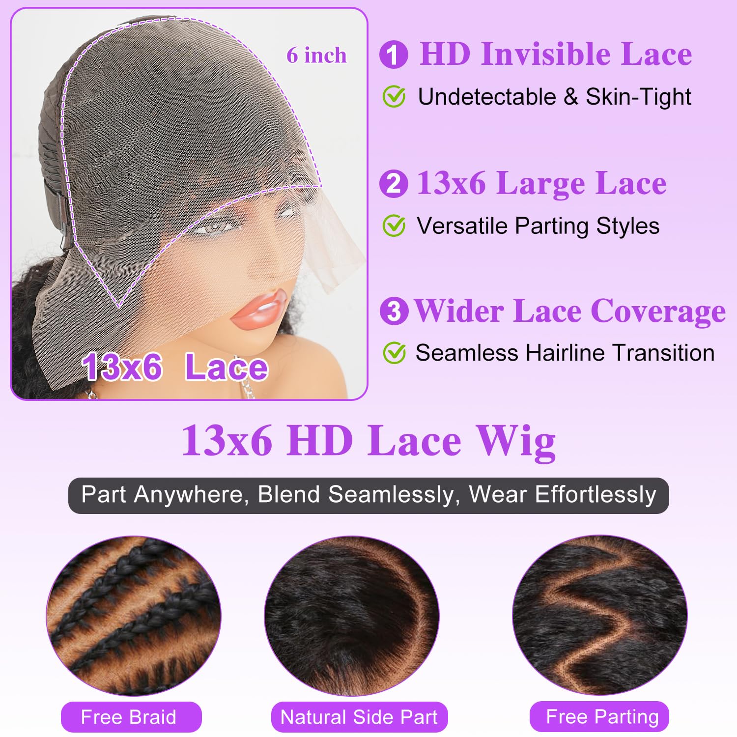 4c Edges Burmese Curly Lace Front Wigs Human Hair 13x6 HD Lace Frontal Wigs Pre Plucked with Spiral End 250% Density Human Hair Wig with Curly Edges Baby Hair for Black Woman Natural Color 18 Inch