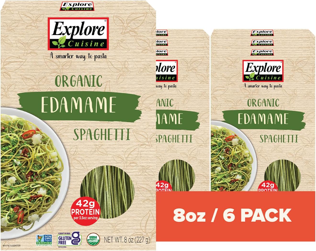 EXPLORE CUISINE Organic Gluten-free Vegan Kosher Non GMO Edamame Spaghetti - 8oz (Pack of 6)